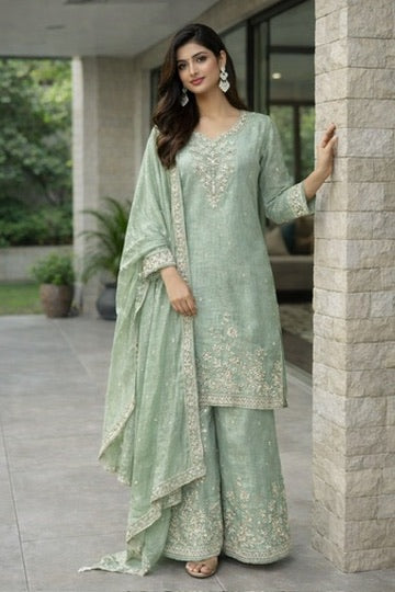 Embroidery Thread Pastel Green Sherara Kurti