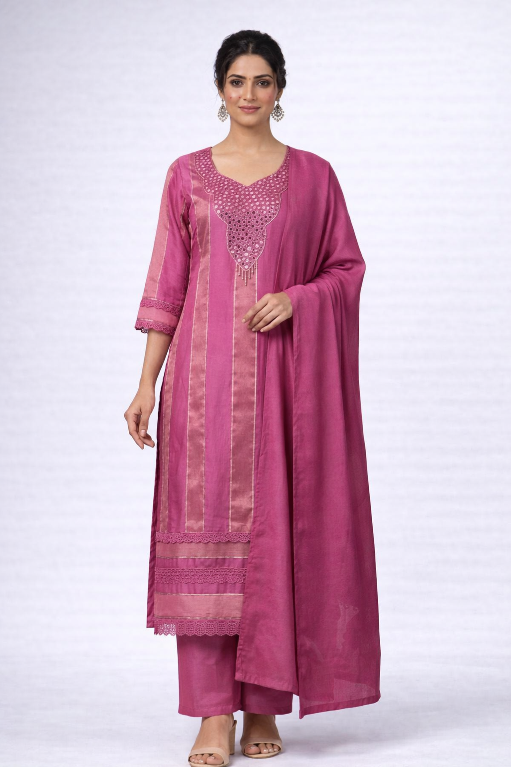 3 Piece Mirror Work Kurti
