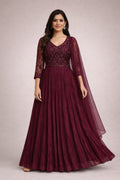Bead Work Wine Long Frock