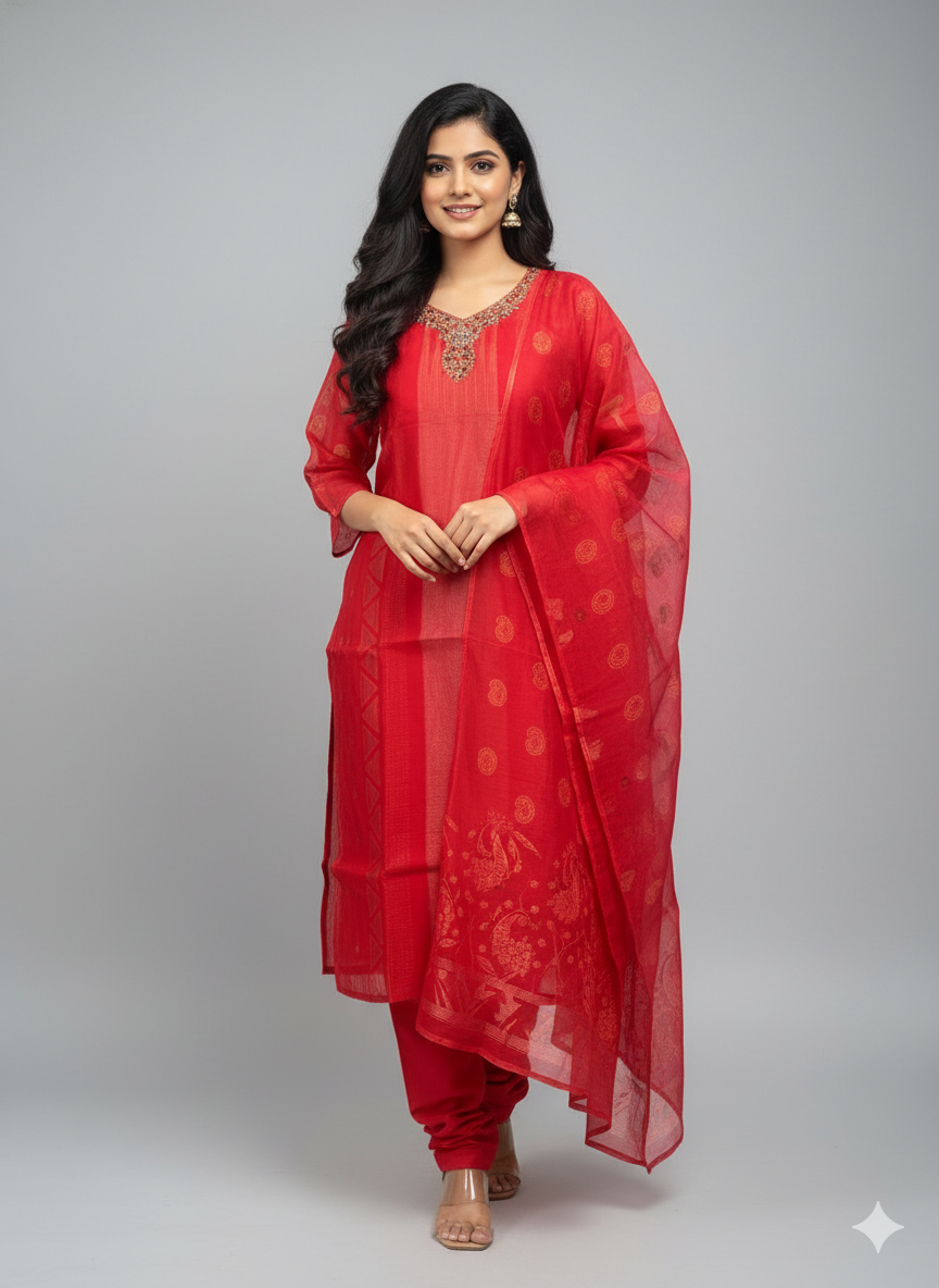 Kurti with Beads Work on Neckline
