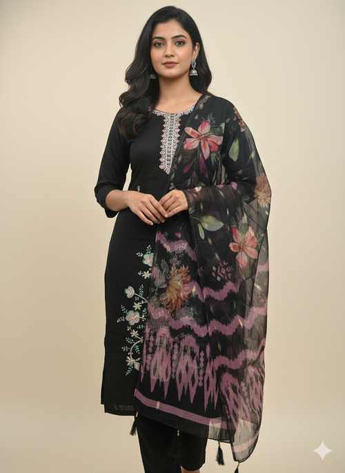 Black Kurti with Beads Design