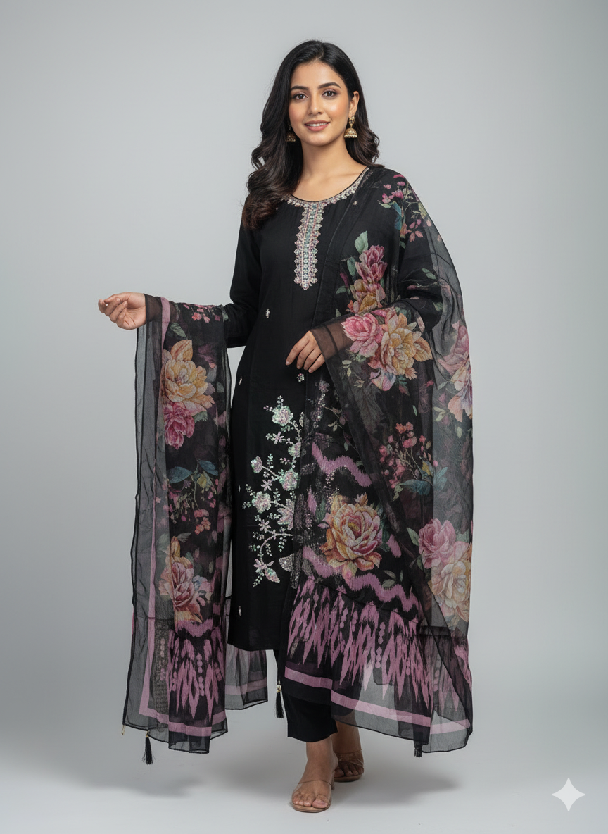 Black Kurti with Beads Design
