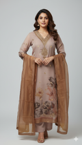 Brown Floral Kurti with Embroidery
