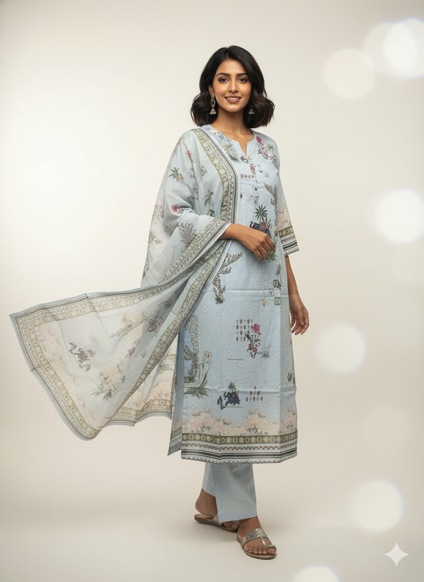 Kurti Set with Elephant Print and Embroidery