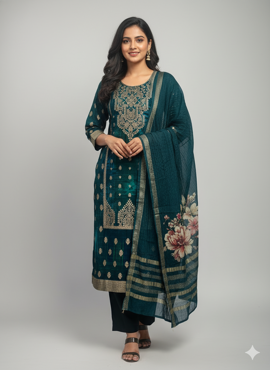 Peacock Blue Zari Kurti