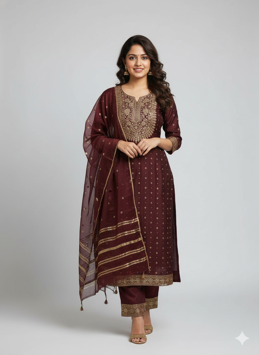 Brown Zari Kurti