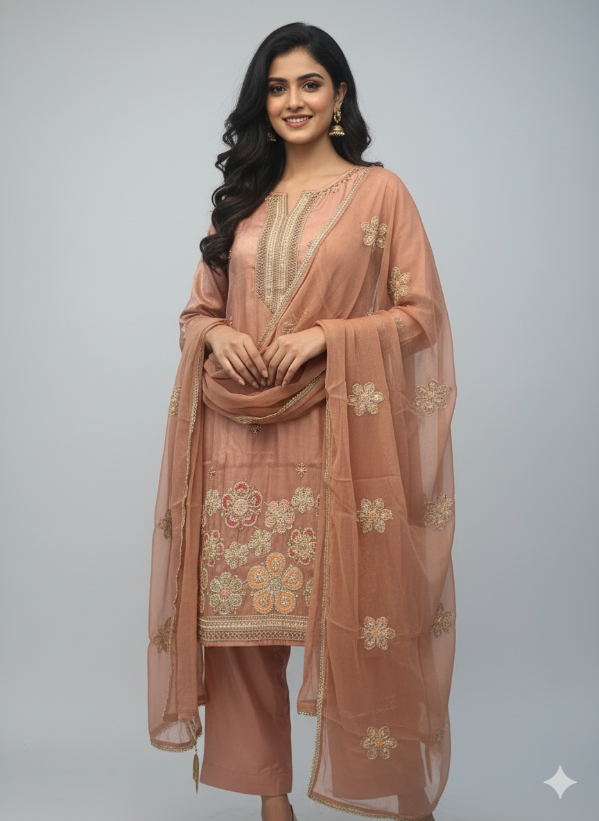 Shiny Kurti with Pearl Work and Embroidery