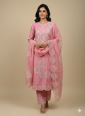 Pink Embroidery Cut Work Kurti