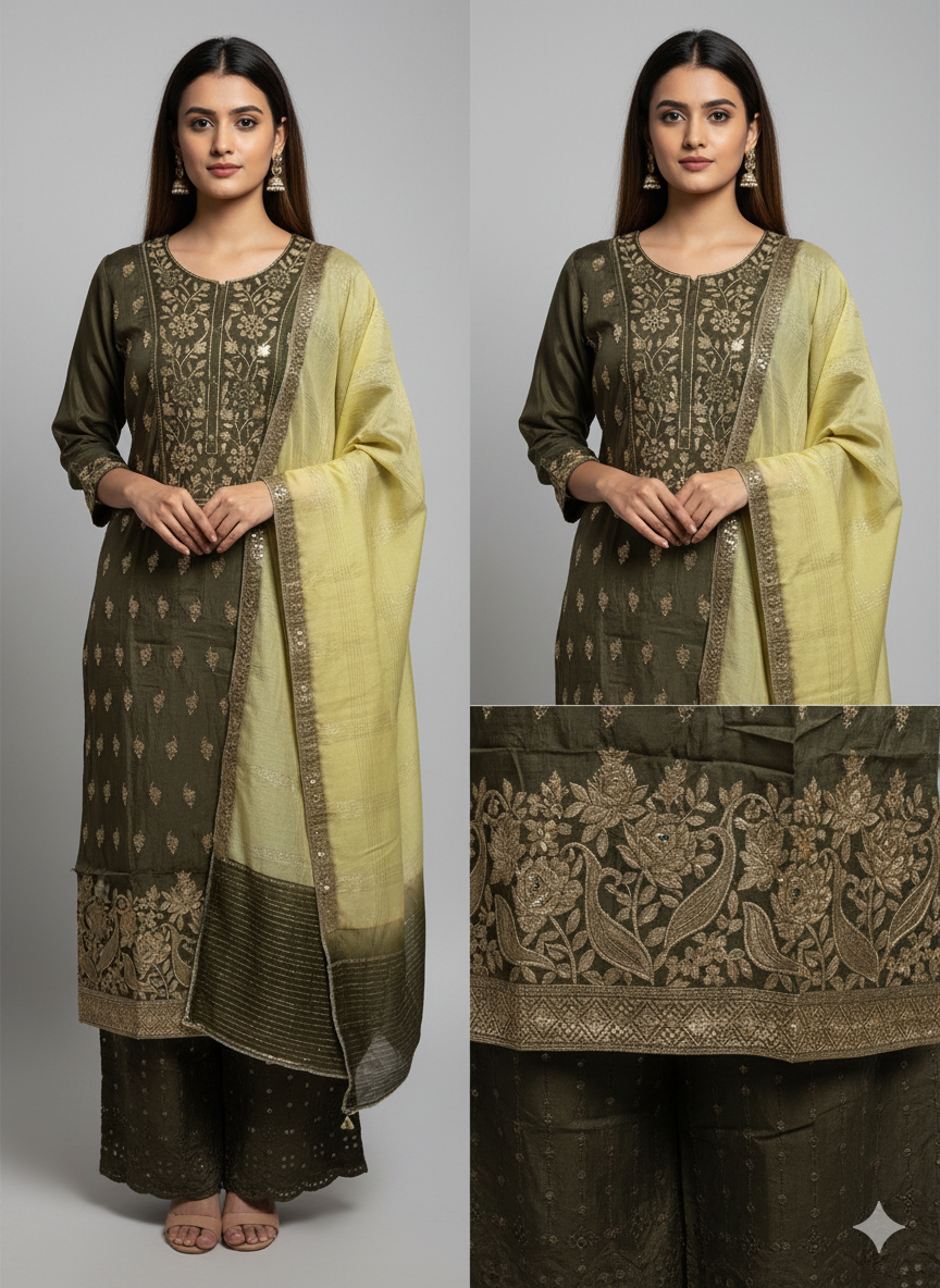 Green Chip Work Embroidery Kurti