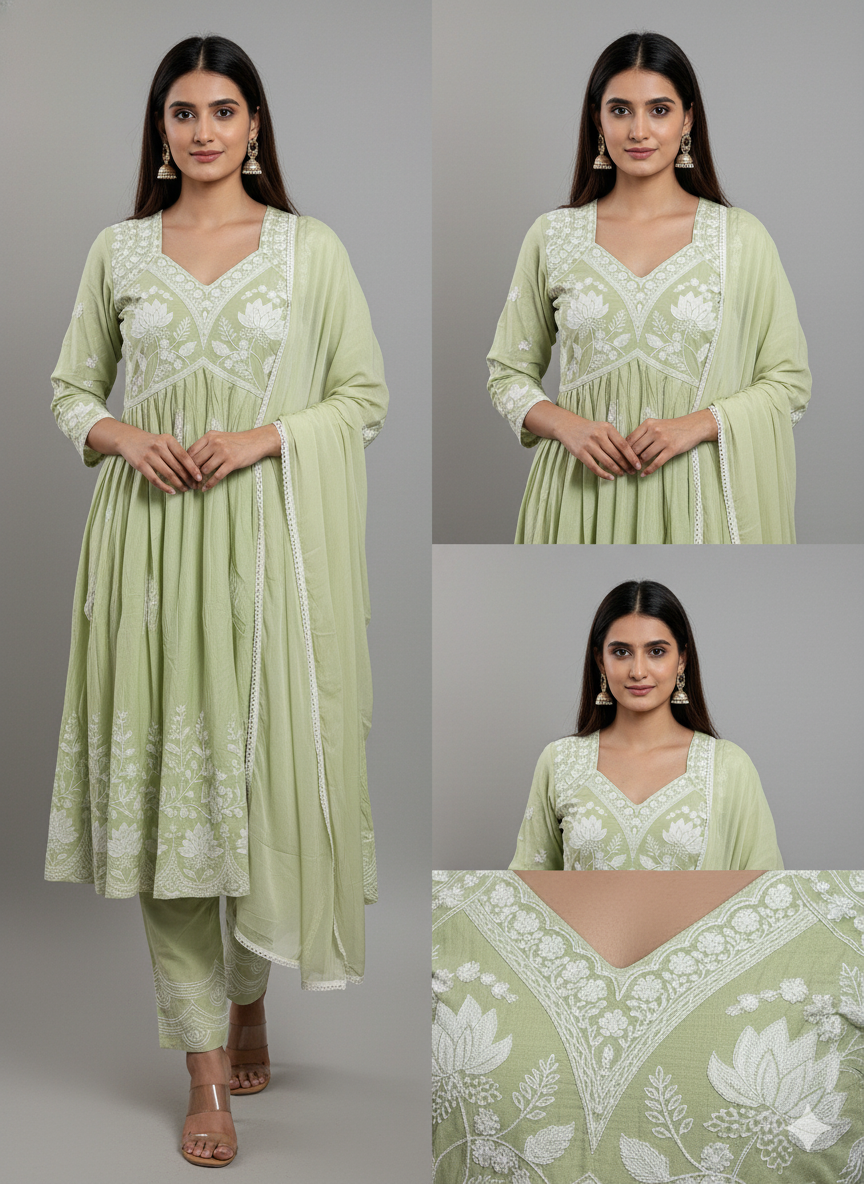 Pastel Green Thread Work Kurti