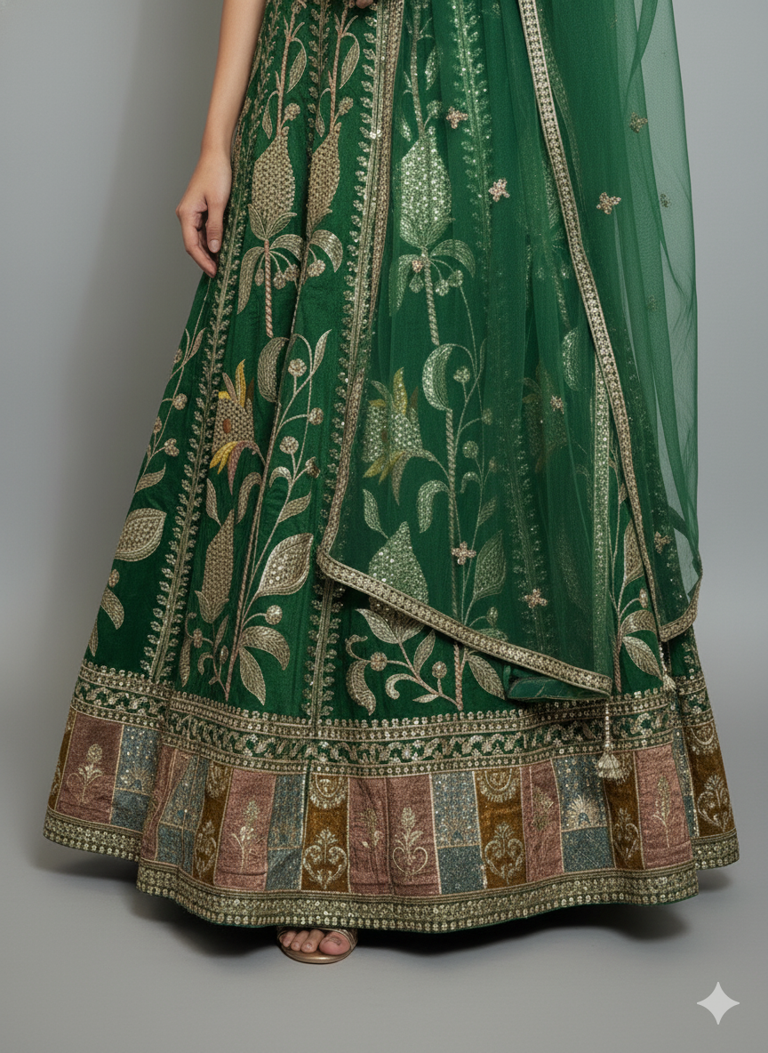Emerald Gold Heavy Embroidery Lehenga