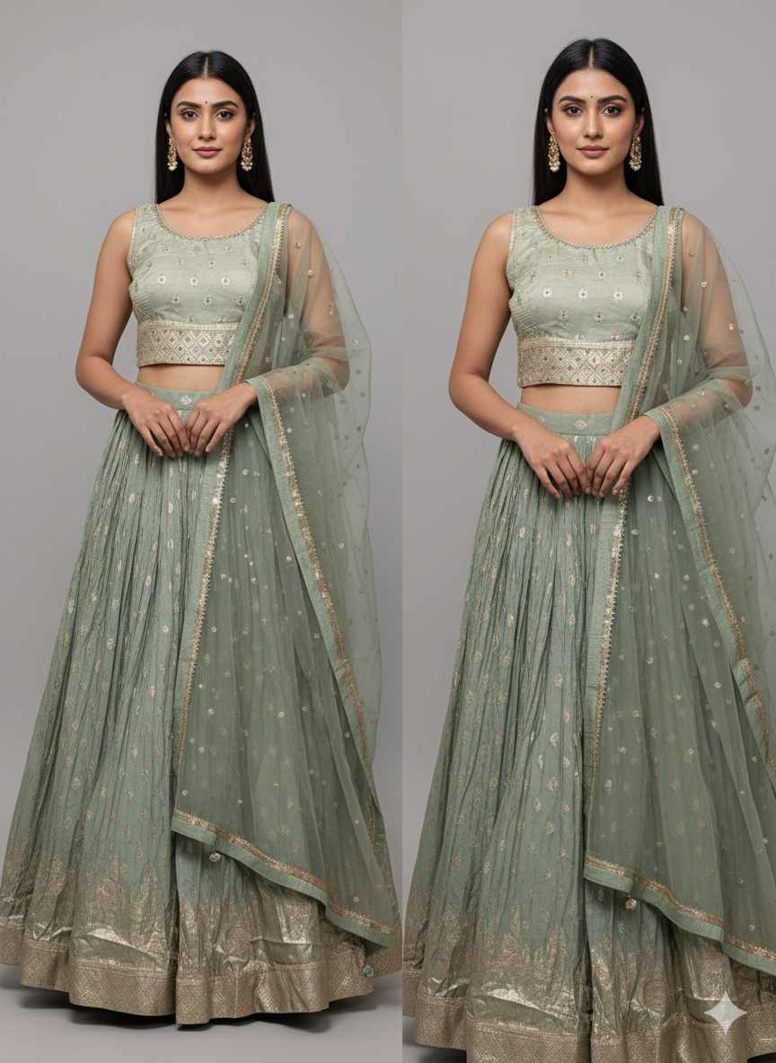 Pistachio Gold Print Lehenga