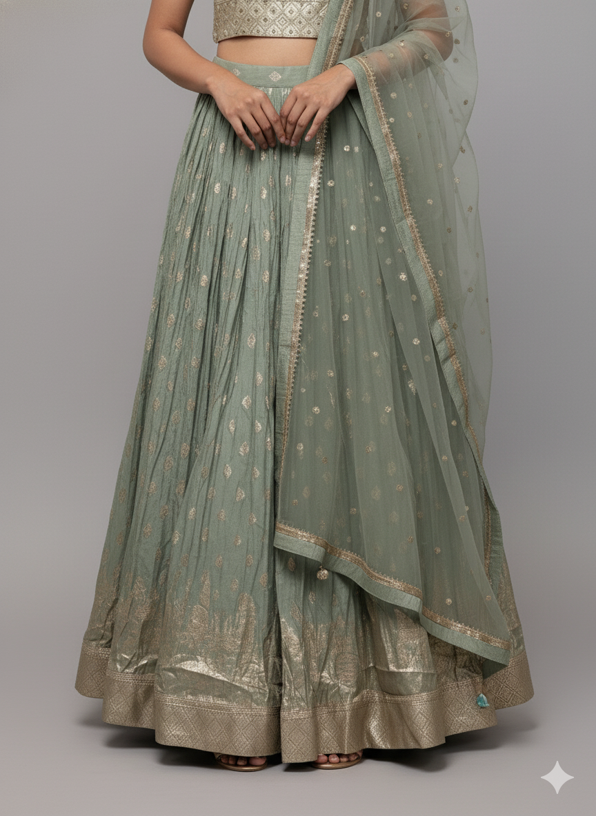 Pistachio Gold Print Lehenga