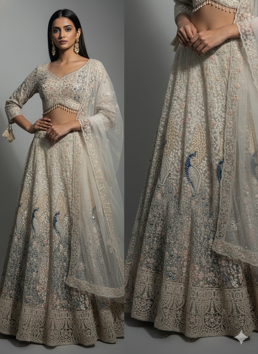 Ivory Peacock Lehenga