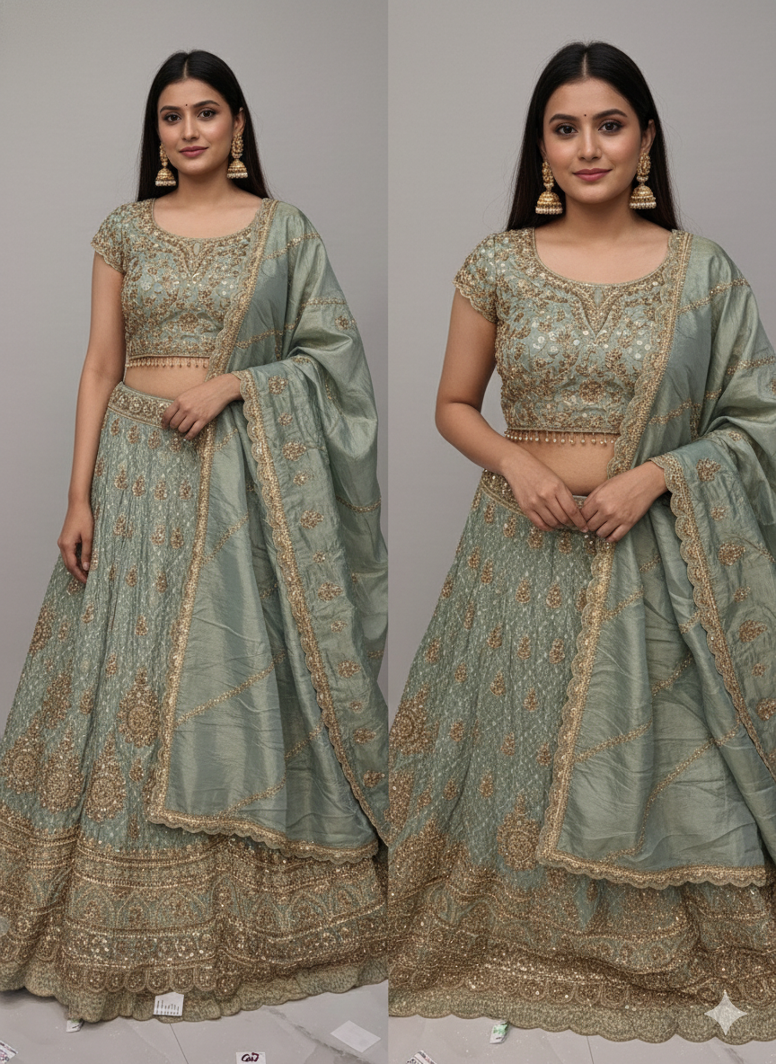 Sage Green Gold Lehenga