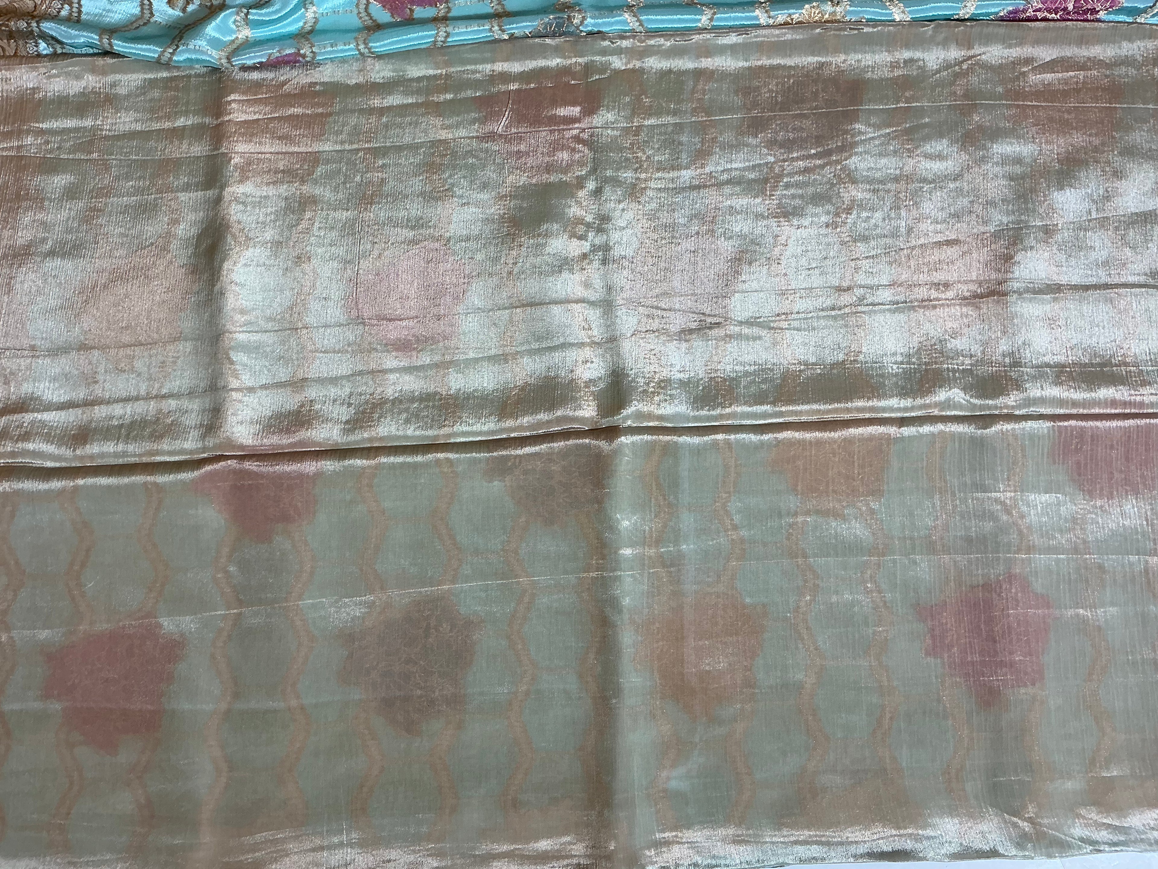 Elegant Firoza Blue Chinon Fabric Saree with Traditional Woven Border & Blouse