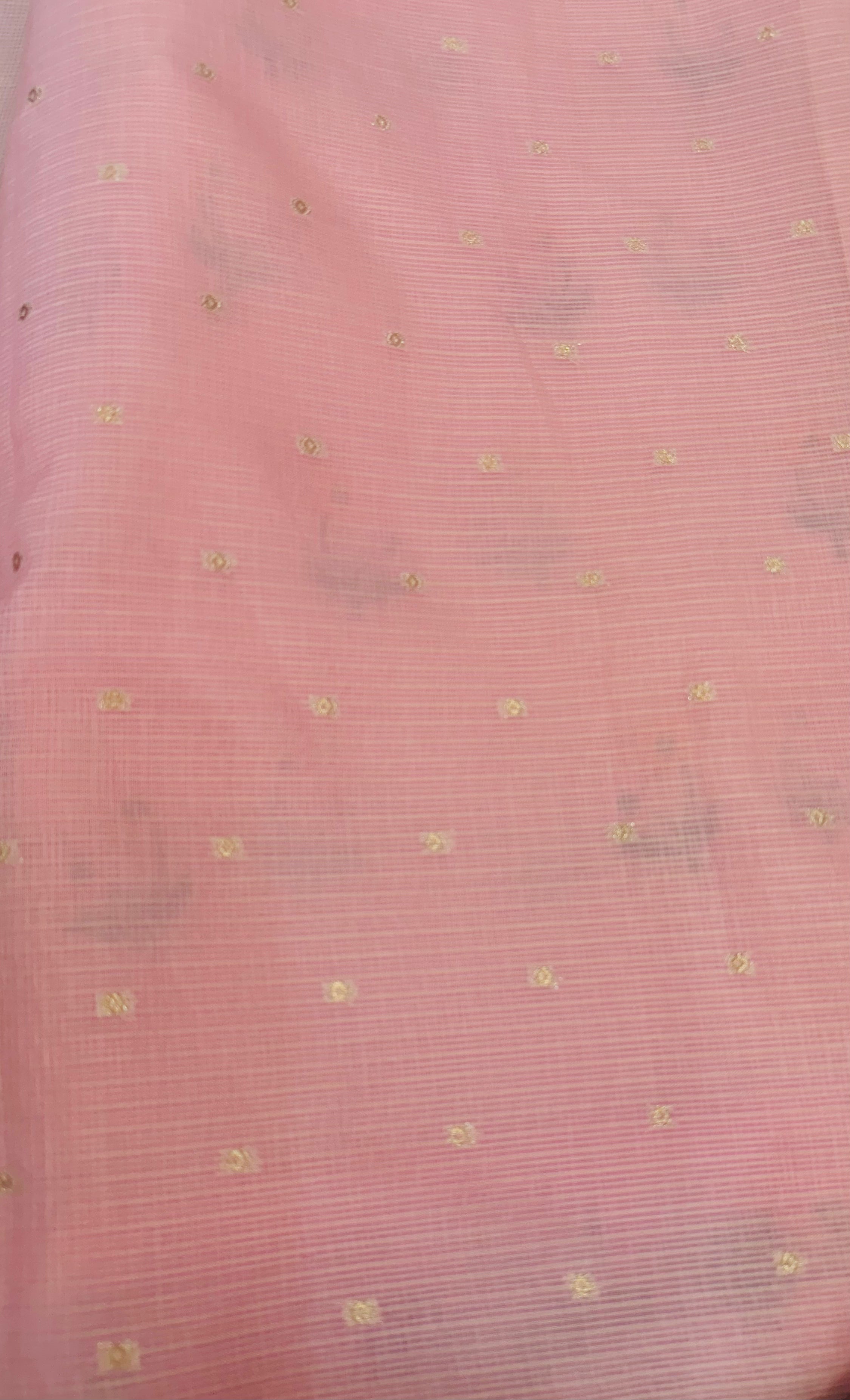 Premium Pink Fancy Kota Saree with Cross-Stitch Embroidered Border & Floral Butis