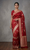 The Crimson Heritage: Banarasi Paper Silk Saree in Rich Red with Zari Vine Motifs