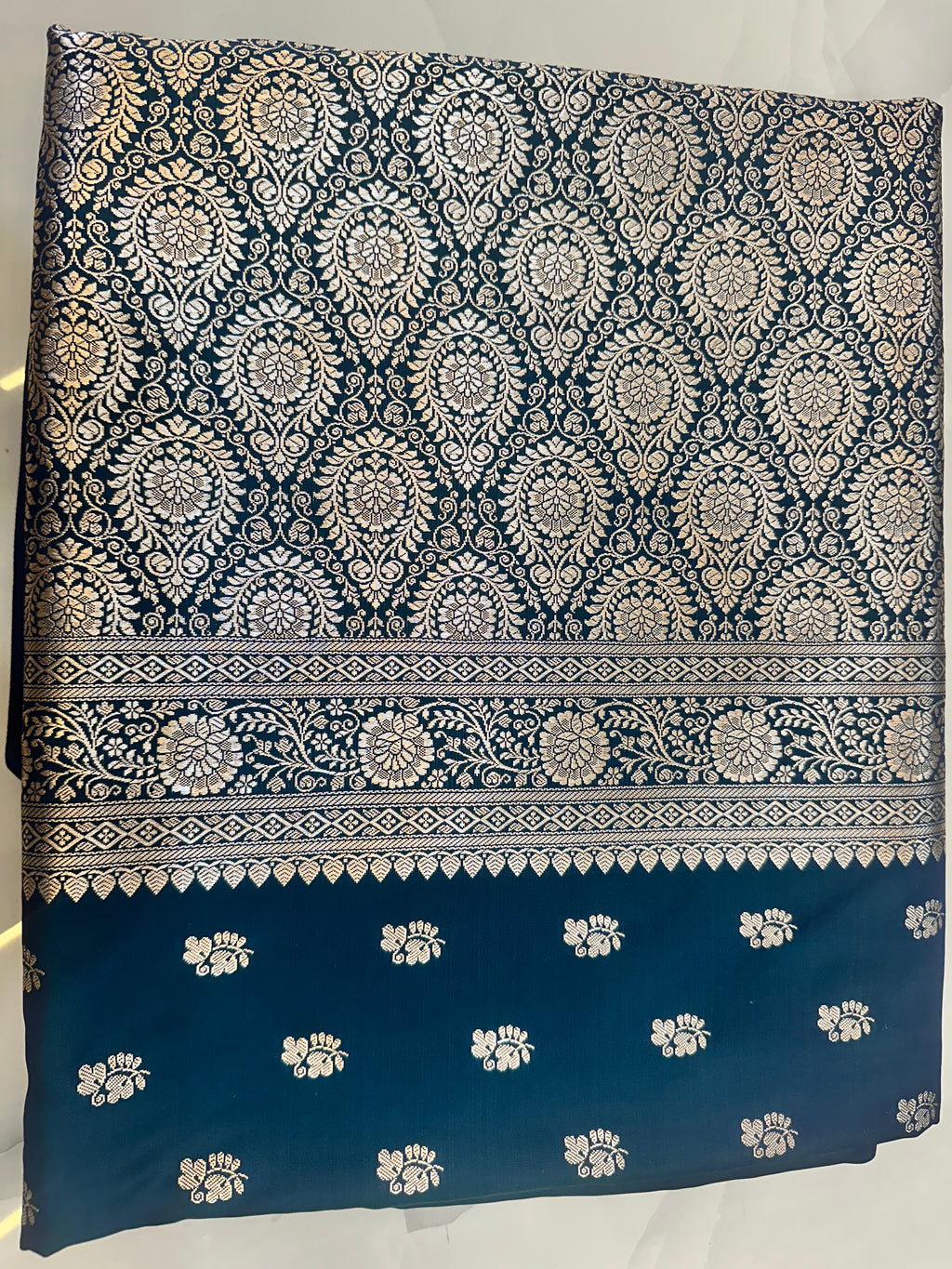Peacock Blue Banarasi Mashru Silk Saree with Traditional Gold Pallu