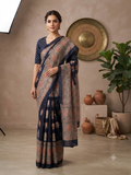 The Sindh Heritage: Premium Indigo Modal Silk Saree with Traditional Ajrakh Geometry