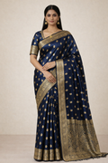 Peacock Blue Banarasi Mashru Silk Saree with Traditional Gold Pallu