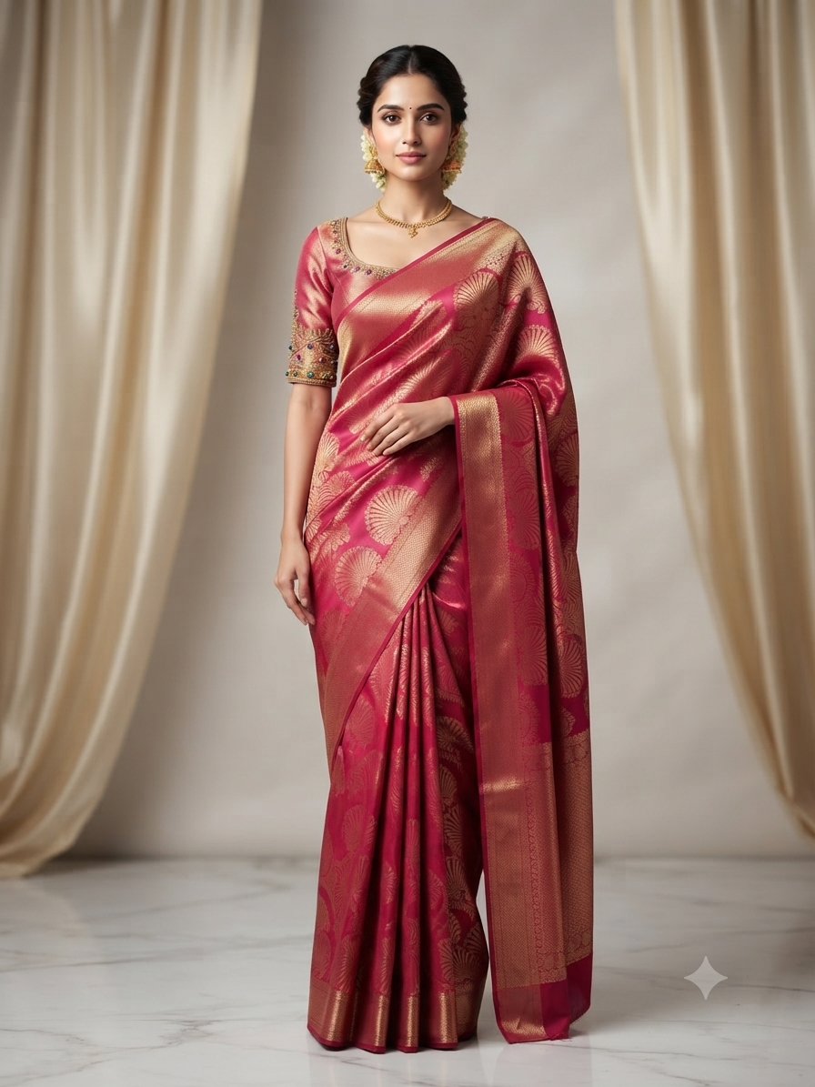 The Imperial Rose: Magenta Tissue Silk Brocade Saree