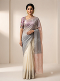 The Pastel Dawn: Premium Color-Blocked Chanderi Saree with Delicate Threadwork