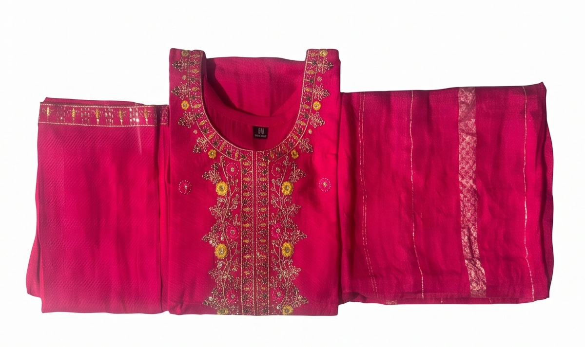 Pink Embroidery Straight Kurti