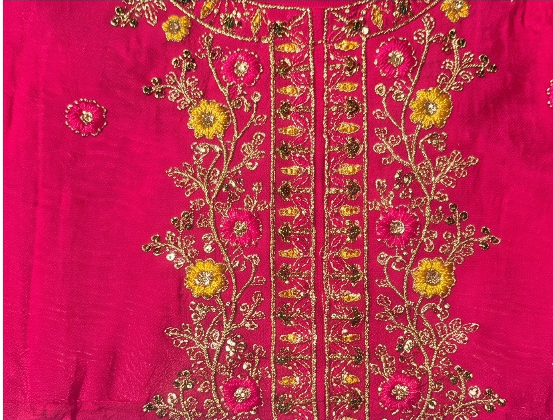 Pink Embroidery Straight Kurti