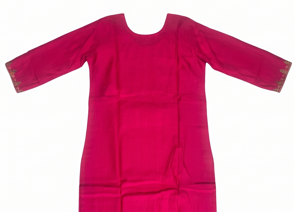 Pink Embroidery Straight Kurti