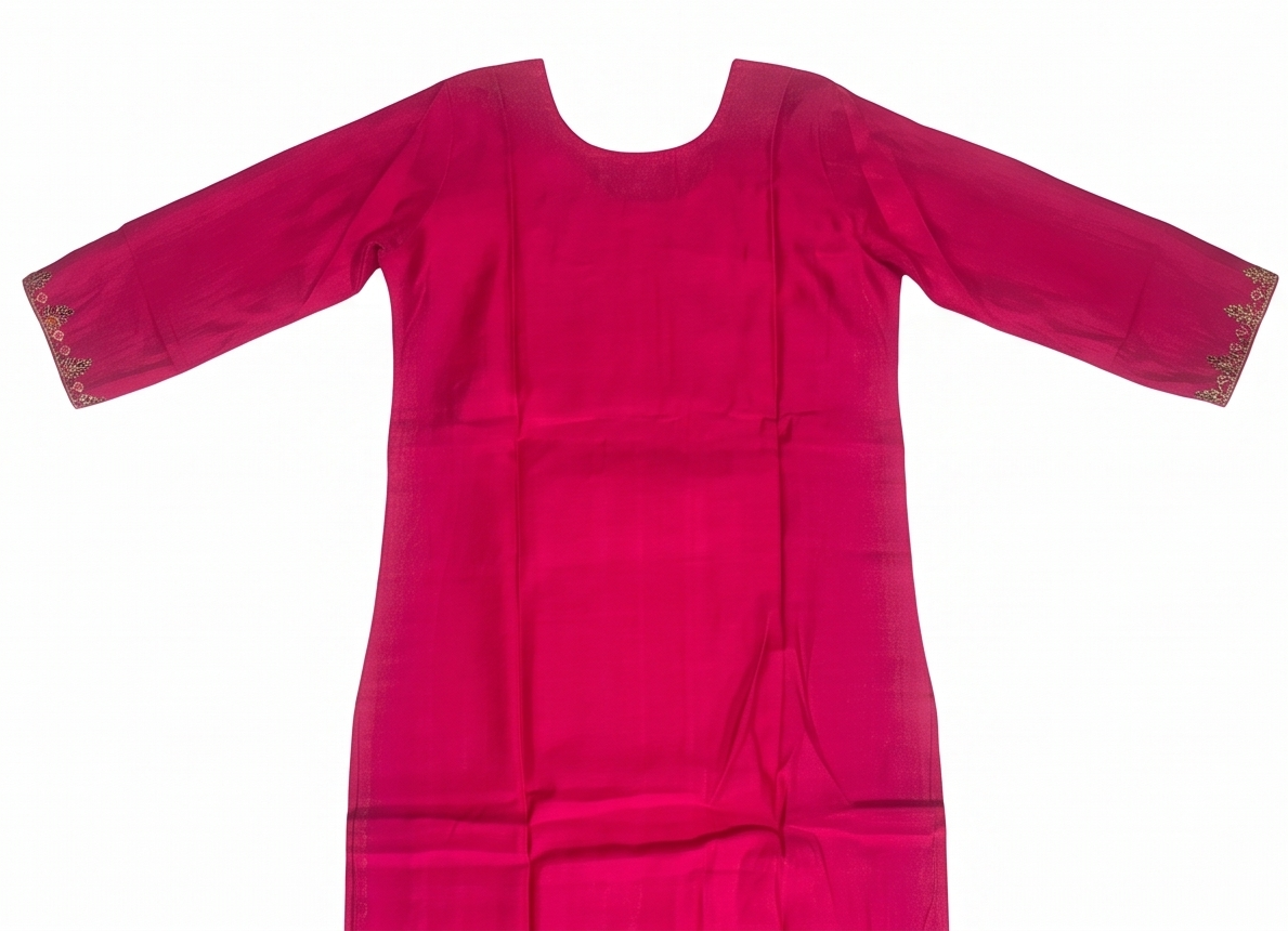 Pink Embroidery Straight Kurti