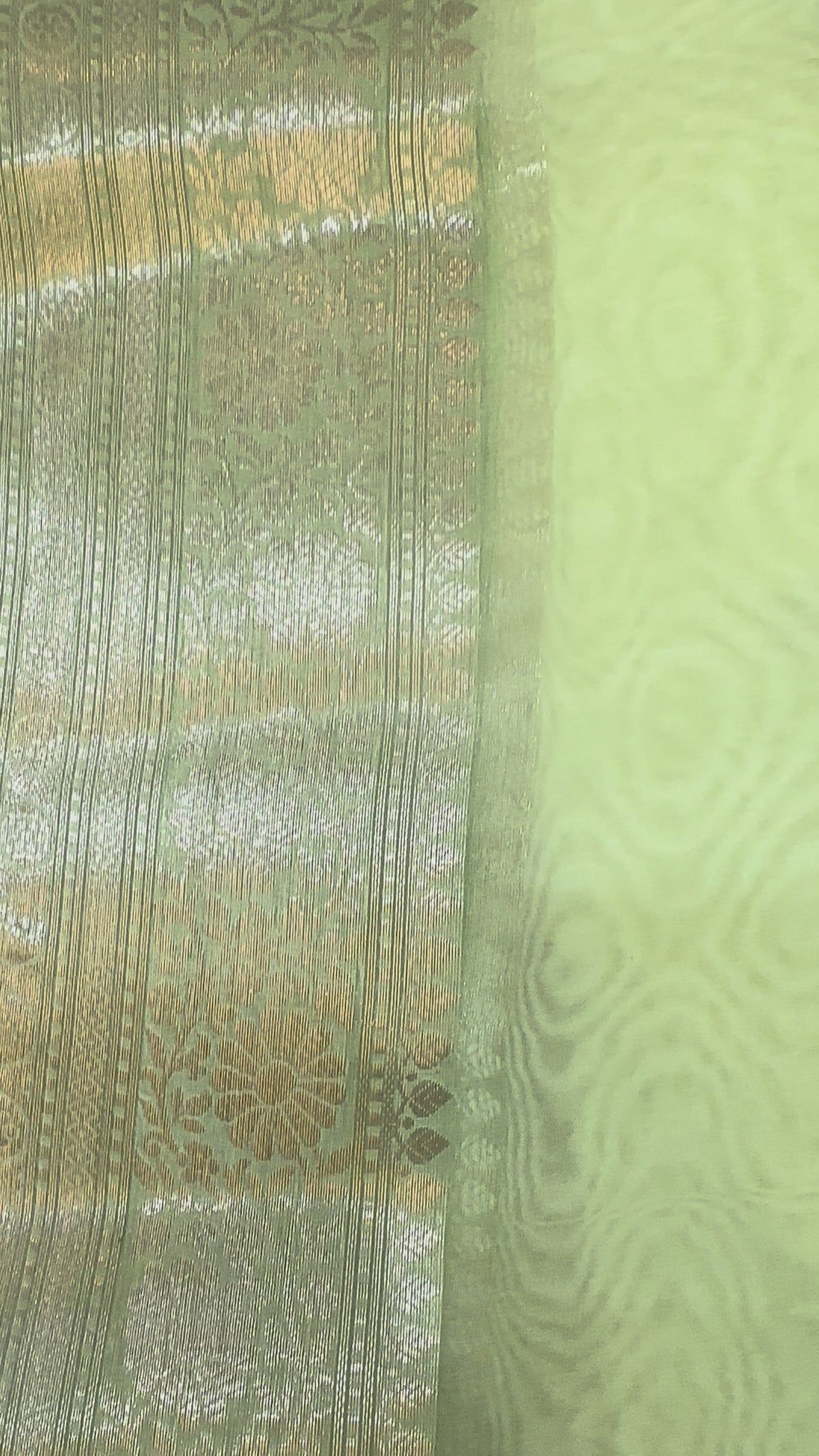The Ivory Meadow: Premium Off-White Semi Katan Saree with Soft Green Zari Border