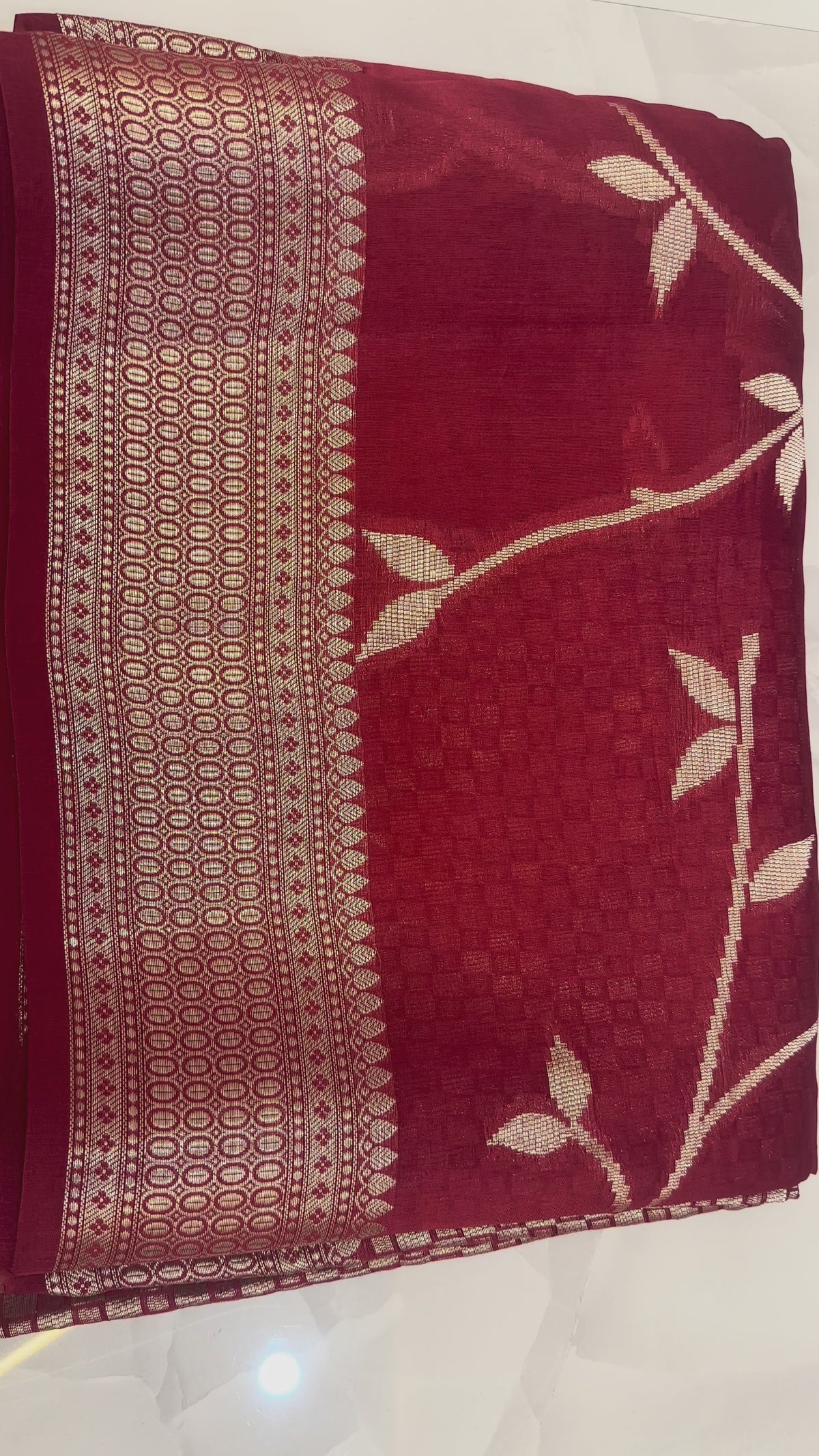The Crimson Heritage: Banarasi Paper Silk Saree in Rich Red with Zari Vine Motifs