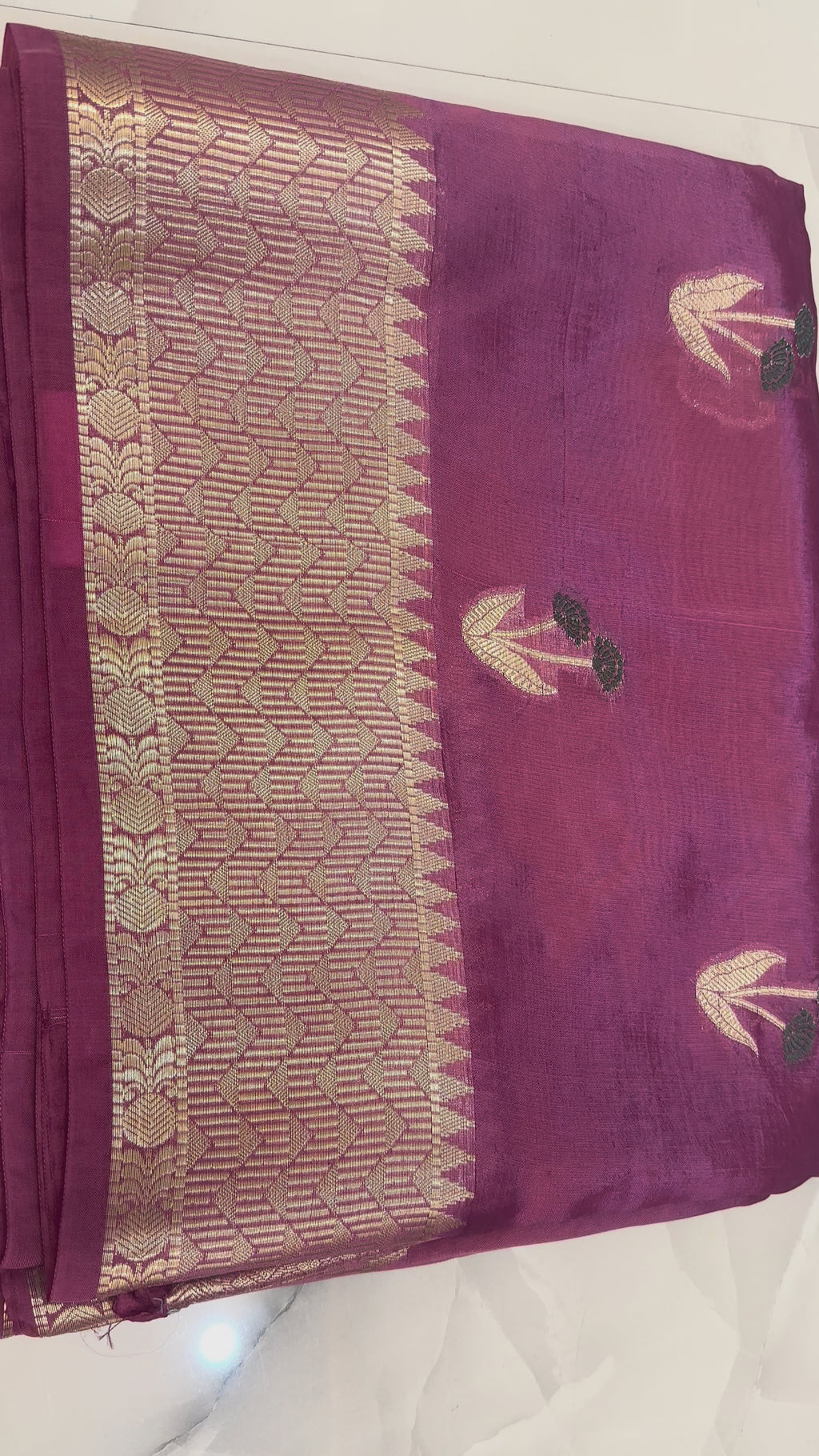 The Mauve Blossom: Premium Onion Pink Paper Silk Saree with Antique Zari Work