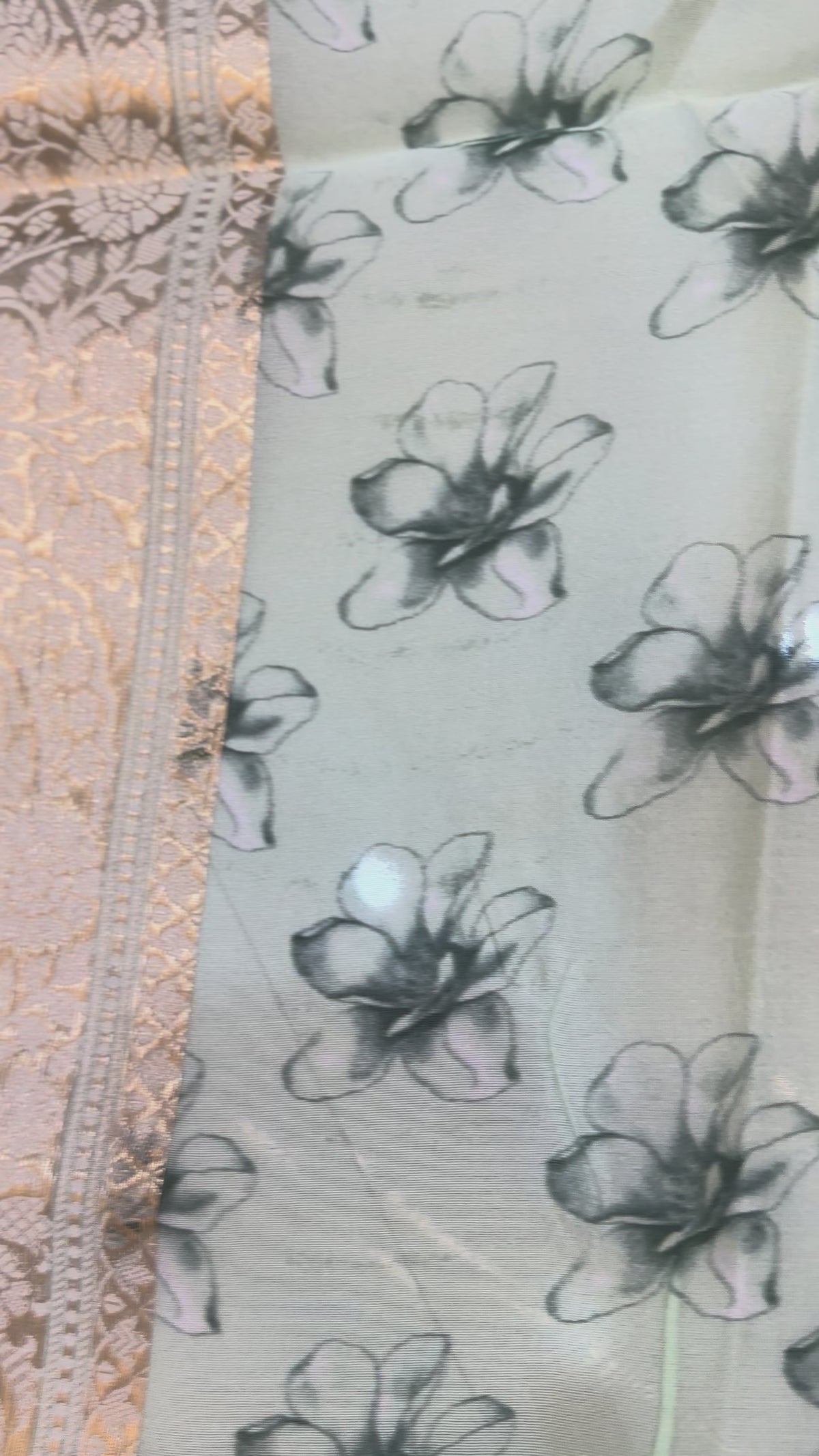 The Pastel Botanical: Premium Mint Chanderi Silk Saree with Traditional Zari Borders