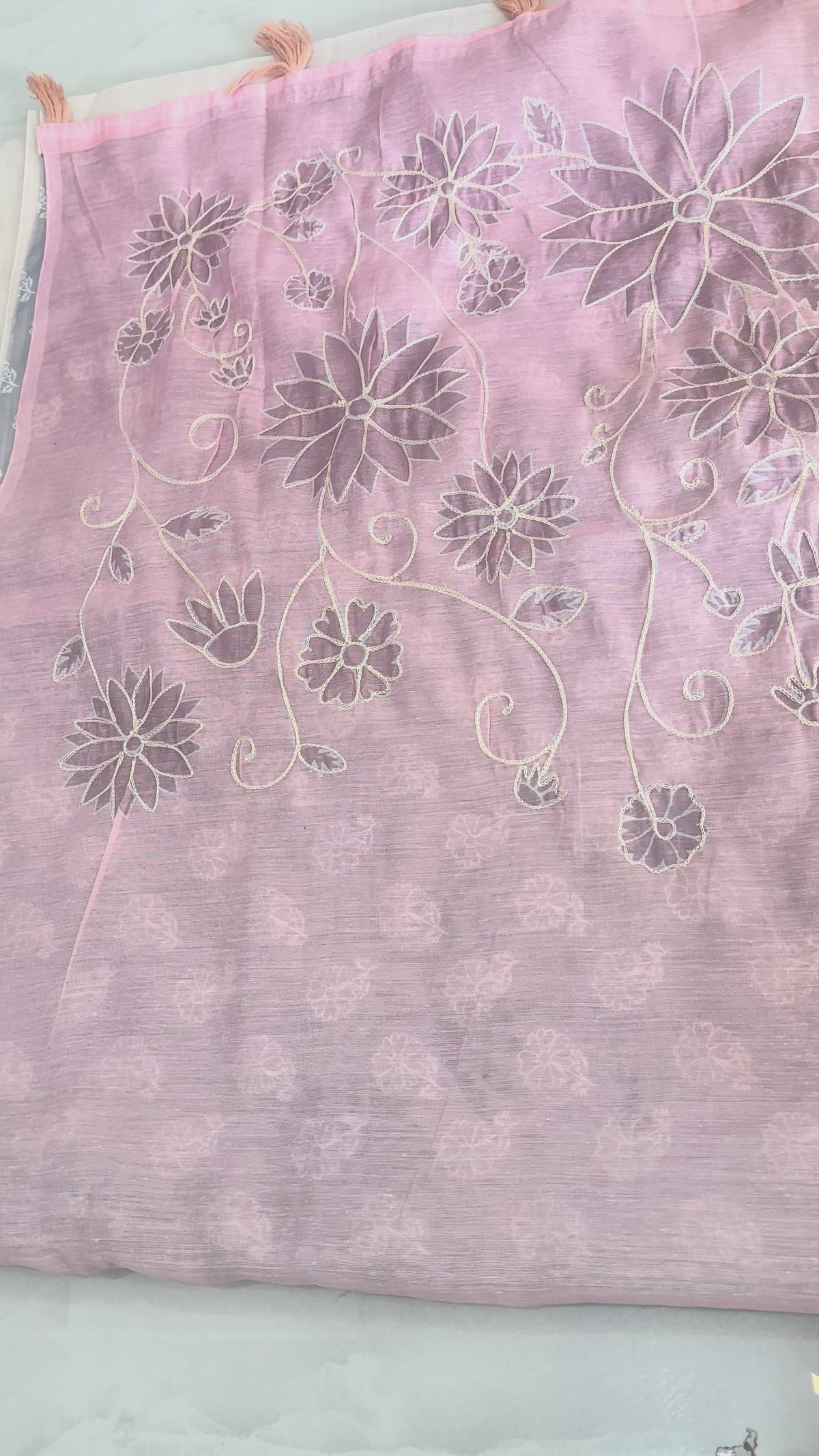 The Pastel Dawn: Premium Color-Blocked Chanderi Saree with Delicate Threadwork