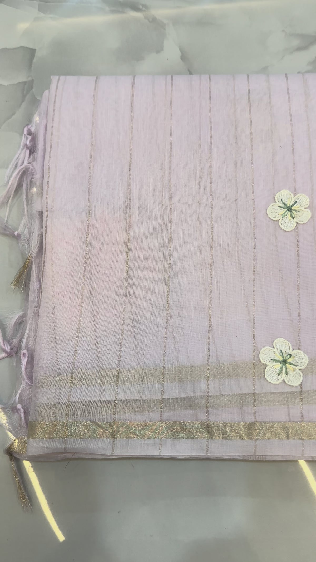 The Blush Petal: Premium Chanderi Silk Saree with Hand-Look Floral Thread Work
