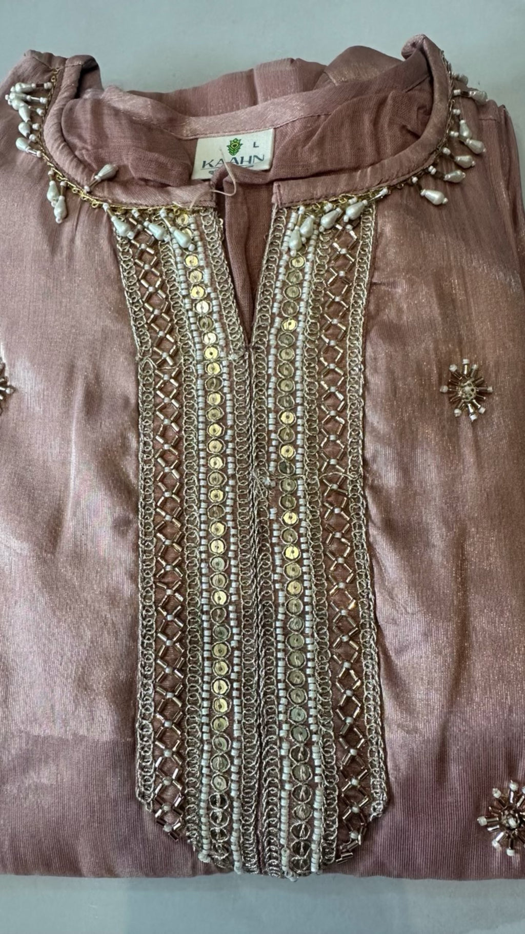 Shiny Kurti with Pearl Work and Embroidery