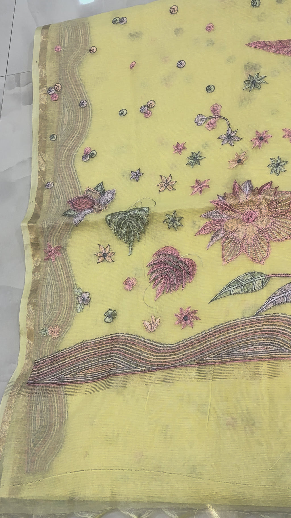 The Sunlight Meadow: Premium Yellow Chanderi Saree with Contrast Embroidered Blouse