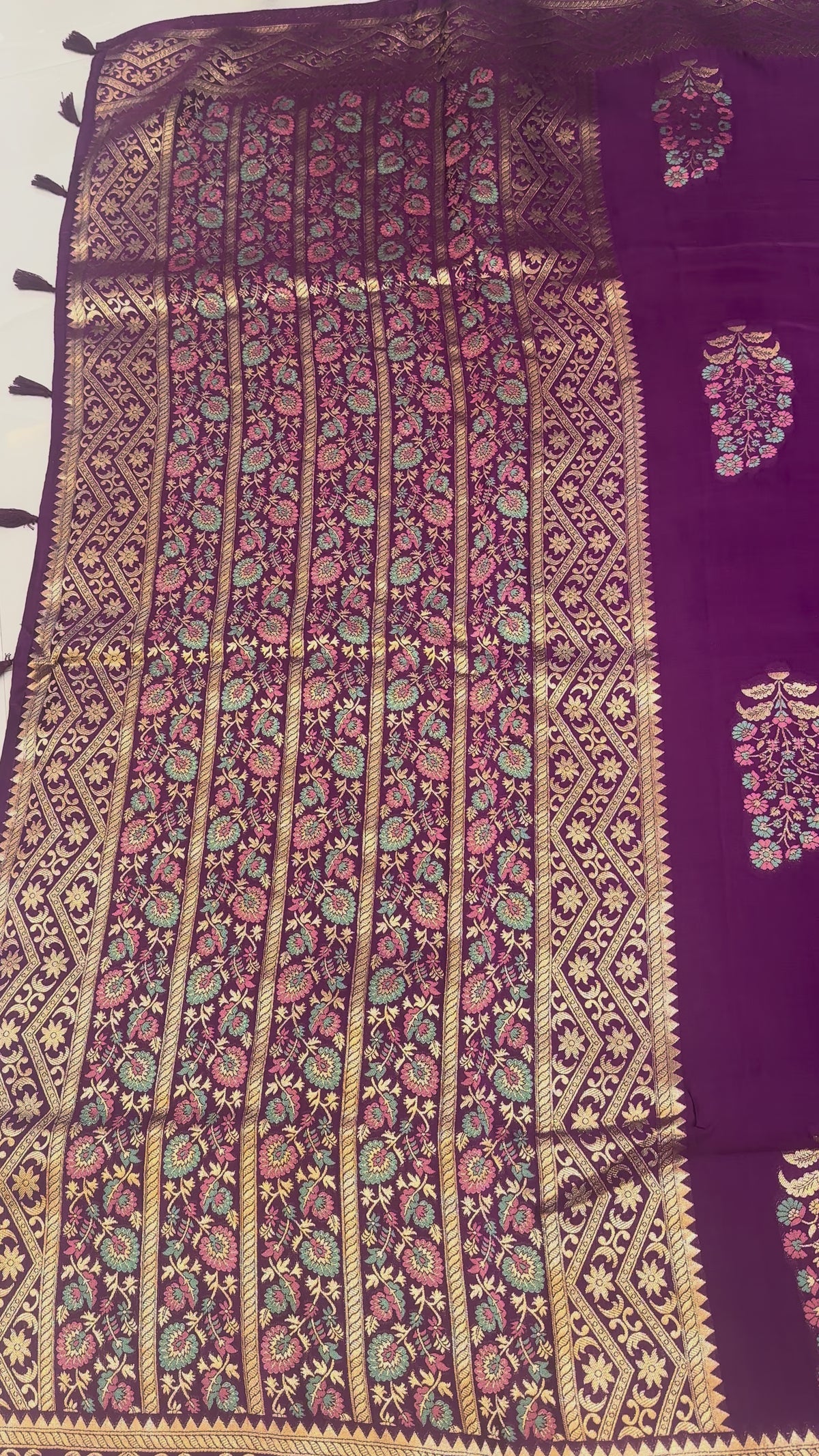 The Royal Plum: Premium Fancy Satin Saree with Meenakari Woven Paisley Motifs