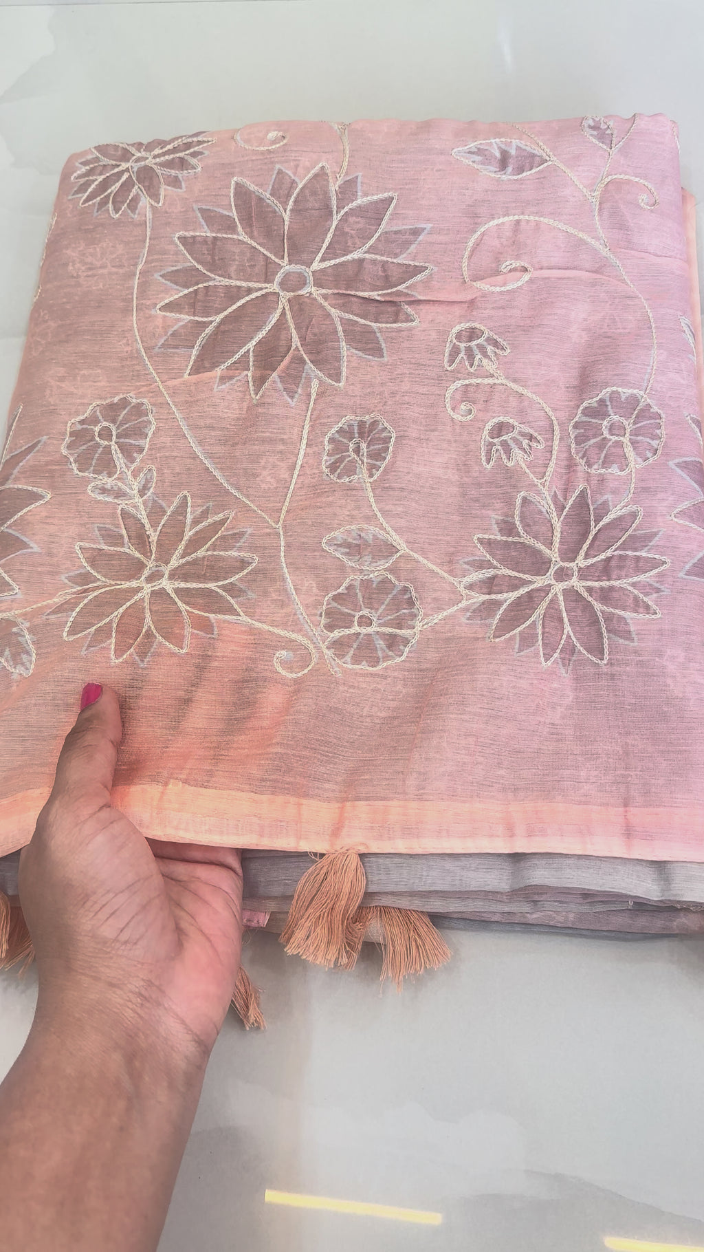 The Pastel Dawn: Premium Color-Blocked Chanderi Saree with Delicate Threadwork