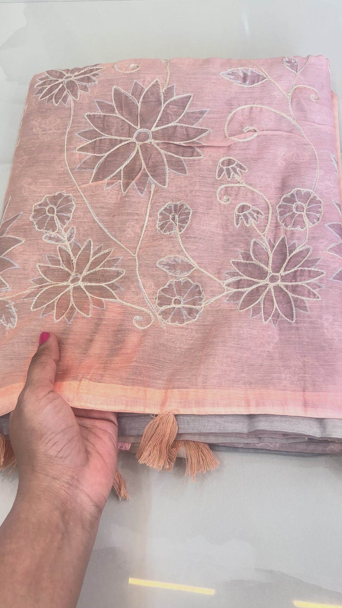 The Pastel Dawn: Premium Color-Blocked Chanderi Saree with Delicate Threadwork