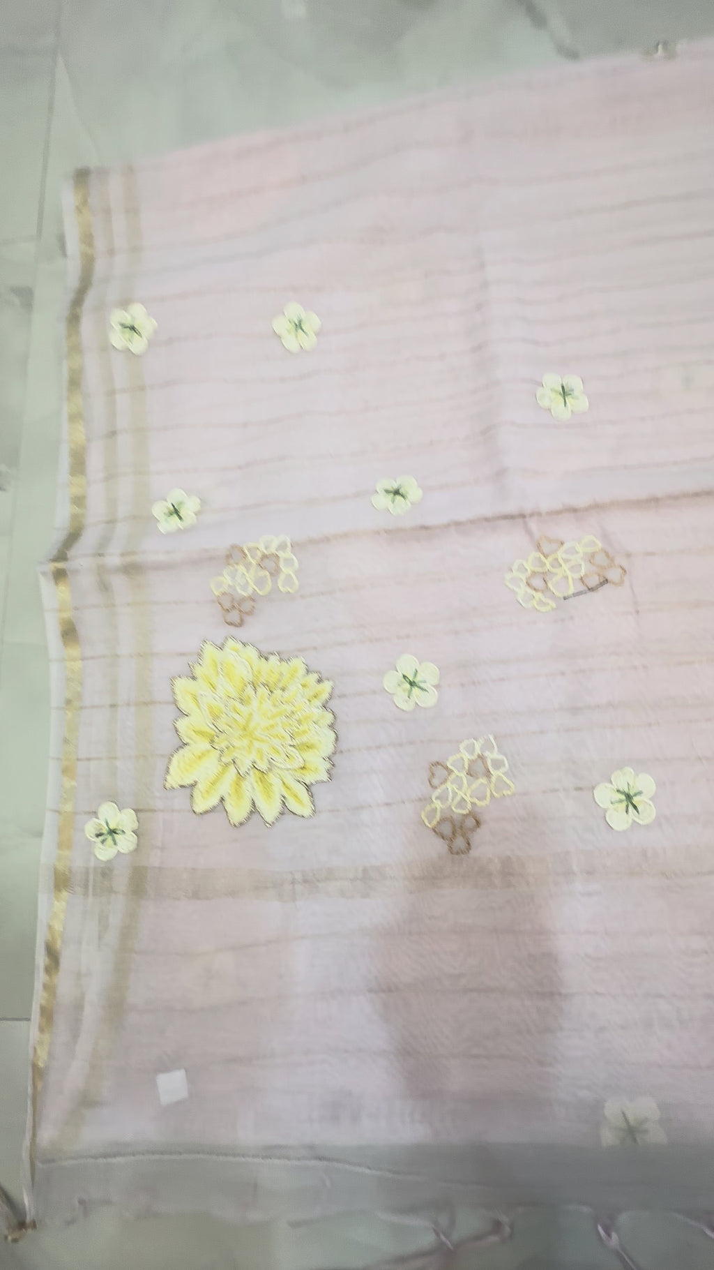 The Blush Petal: Premium Chanderi Silk Saree with Hand-Look Floral Thread Work