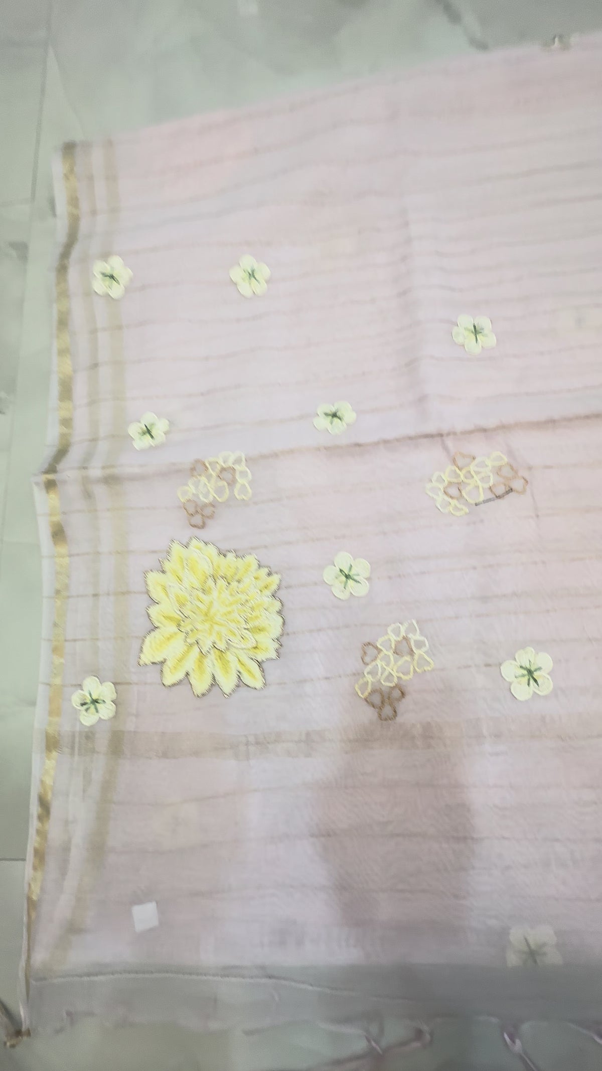 The Blush Petal: Premium Chanderi Silk Saree with Hand-Look Floral Thread Work