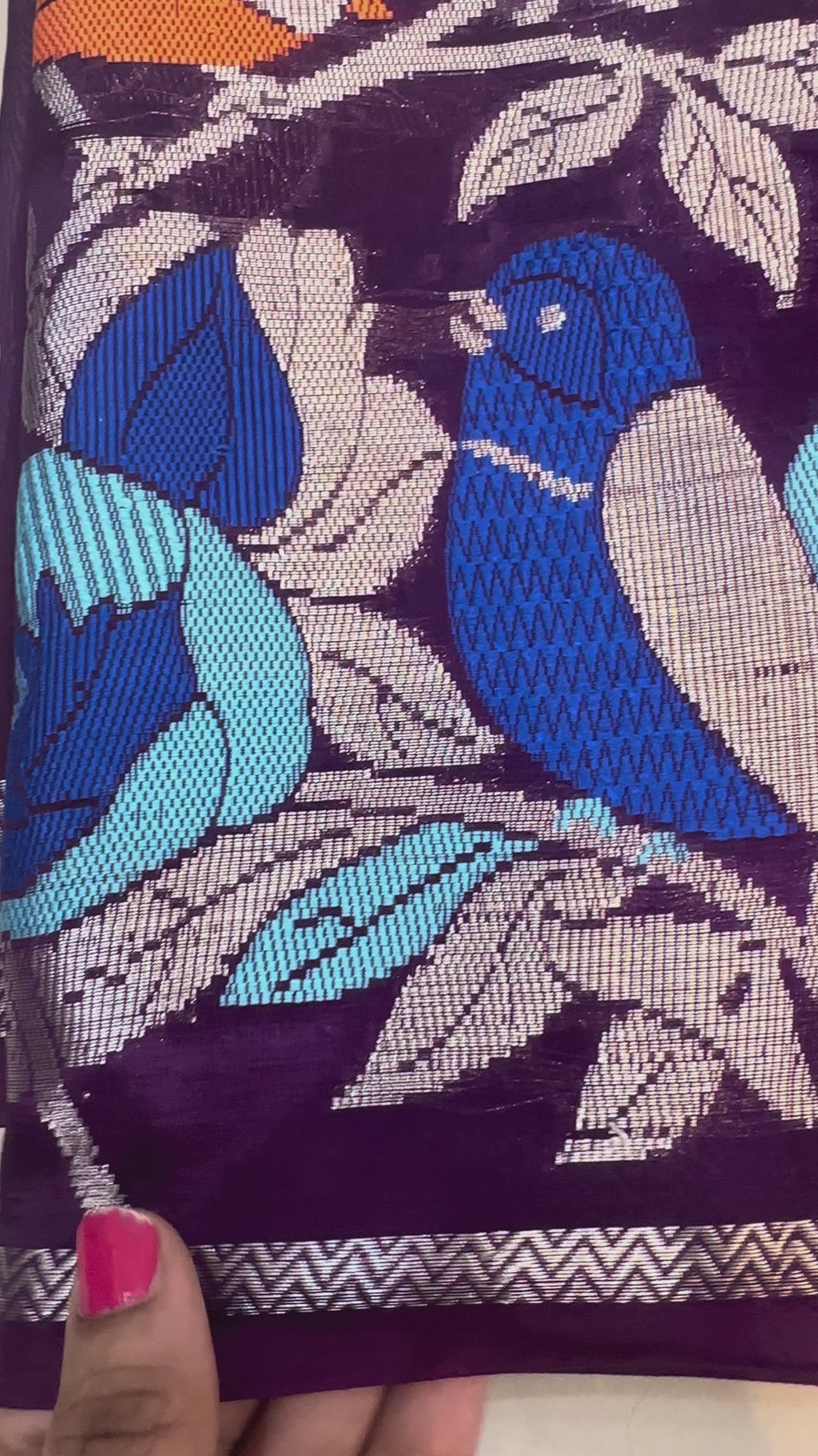 The Enchanted Aviary: Royal Wine Paper Silk Saree with Pastel Meenakari Birds
