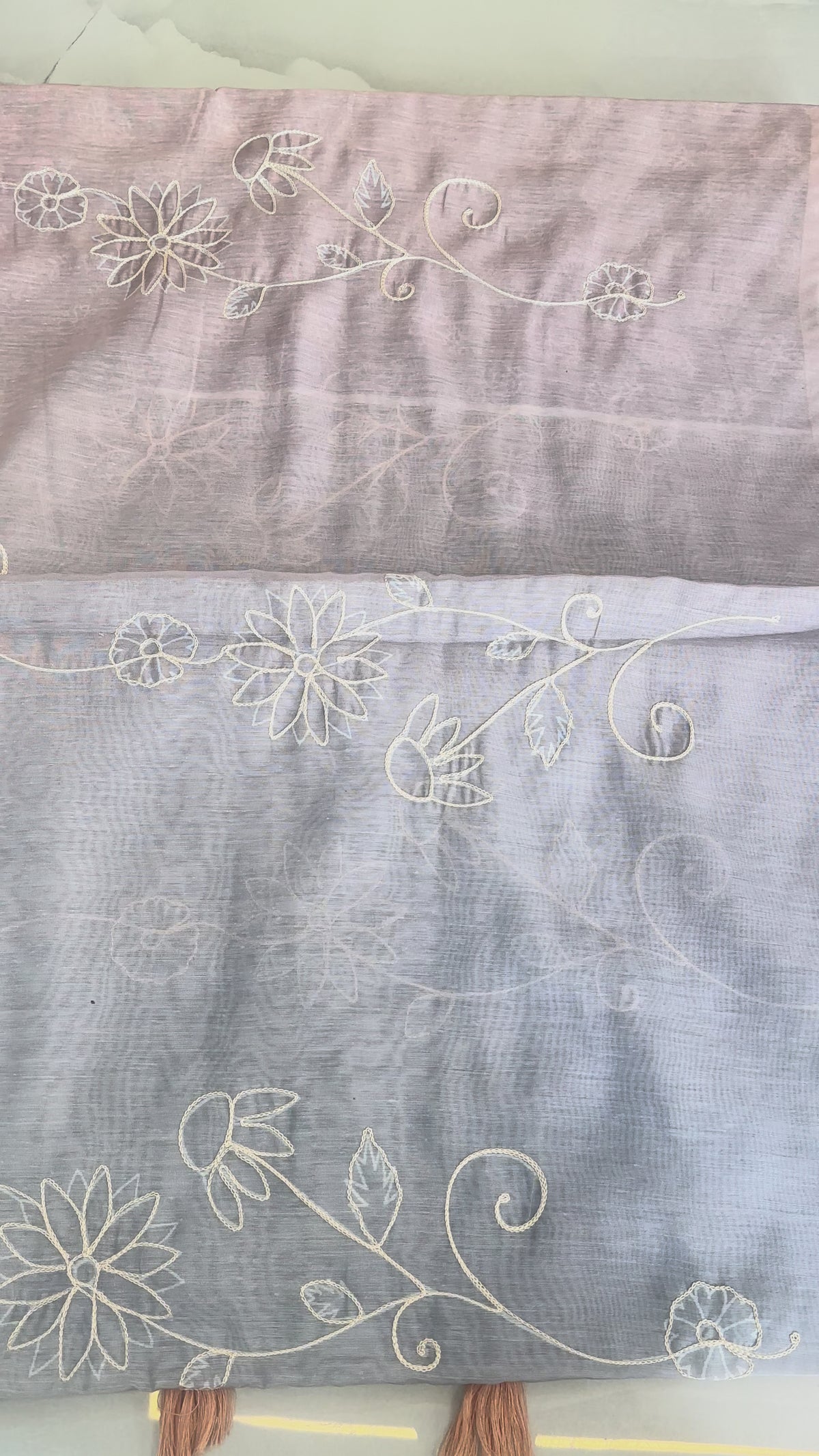 The Pastel Dawn: Premium Color-Blocked Chanderi Saree with Delicate Threadwork