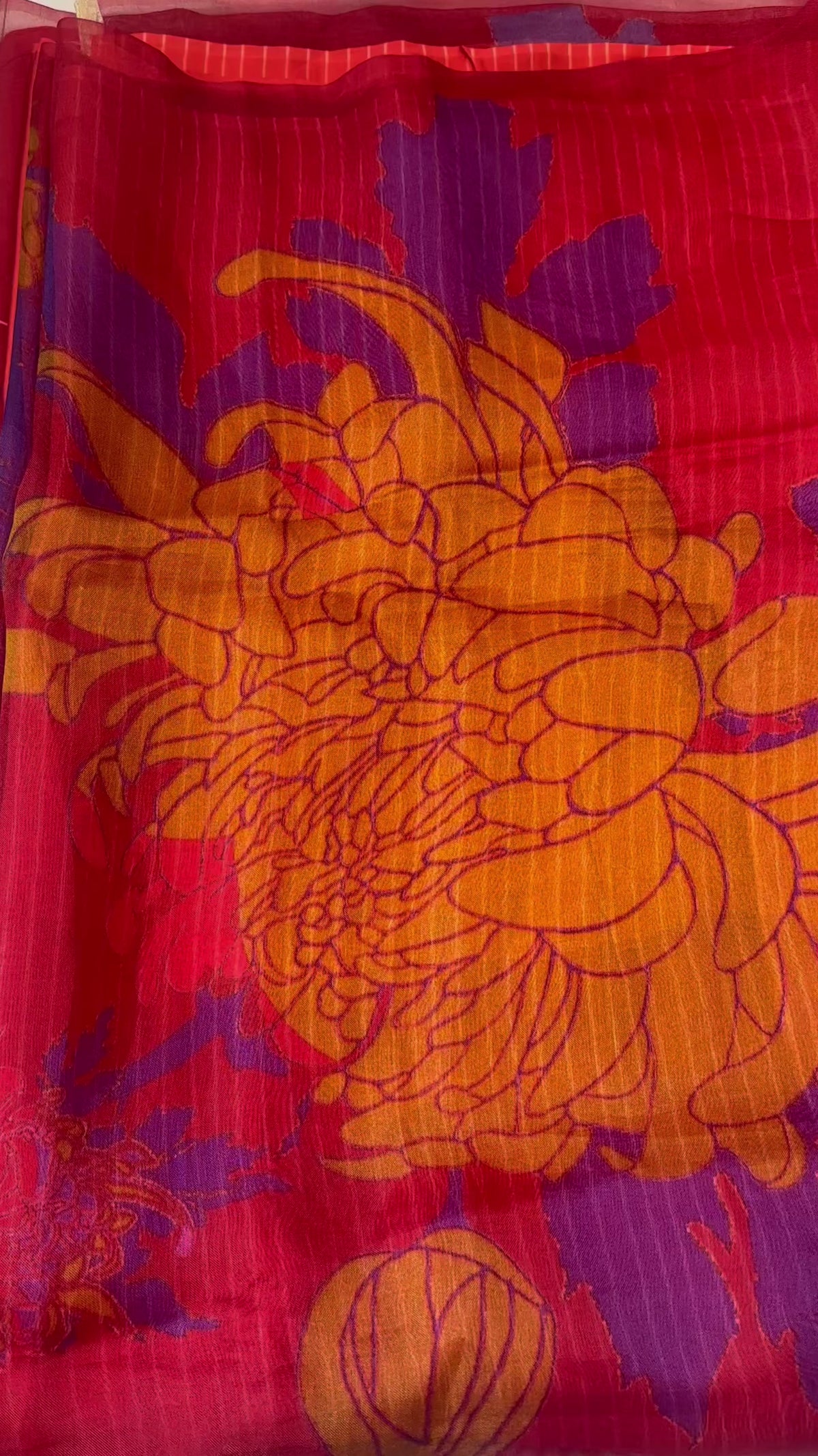 The Fusion Flora: Burnt Orange Satin and Organza Half-and-Half Saree