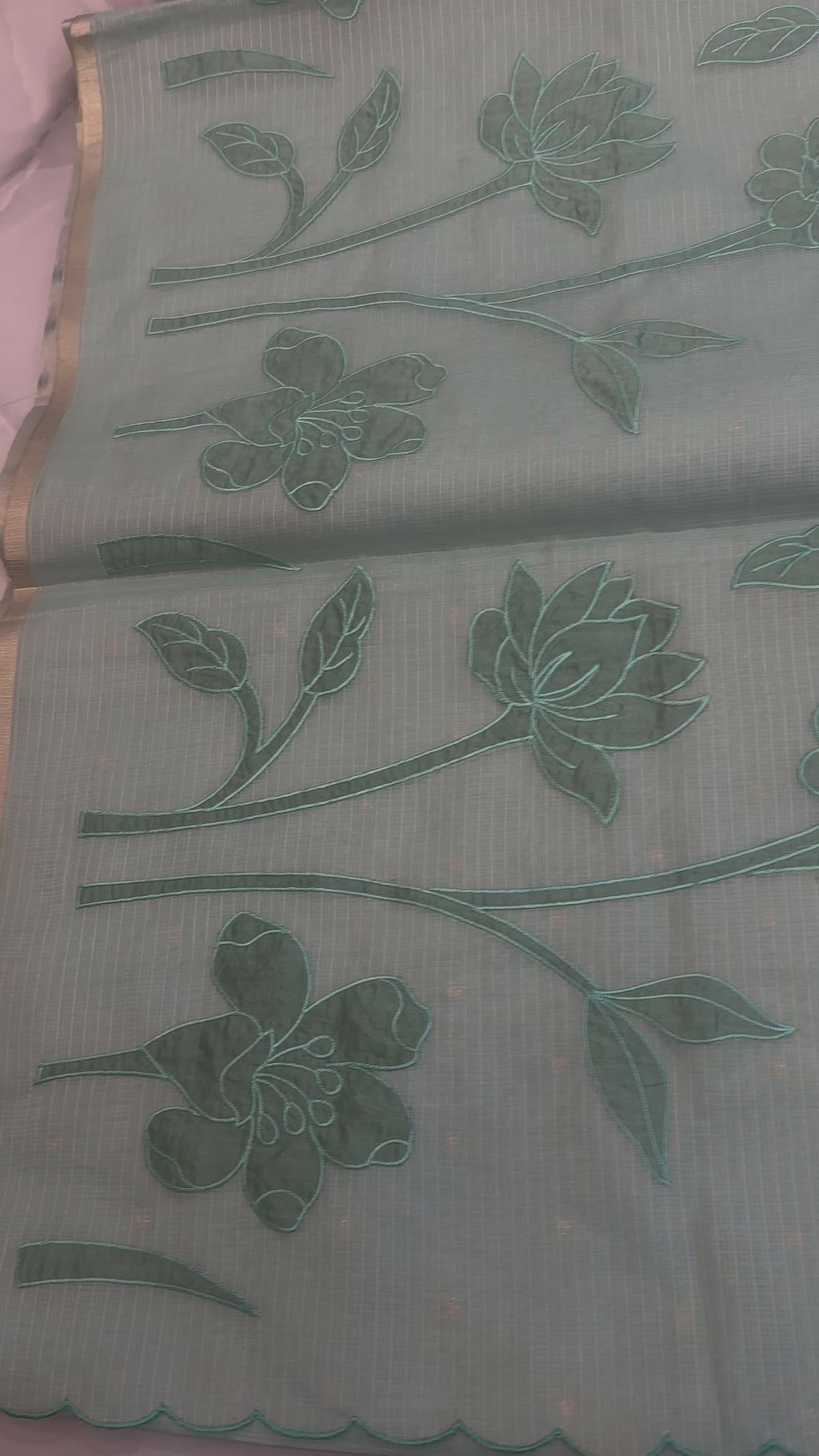 The Sage Botanical: Premium Light Linen Saree with Intricate Threadwork Vines