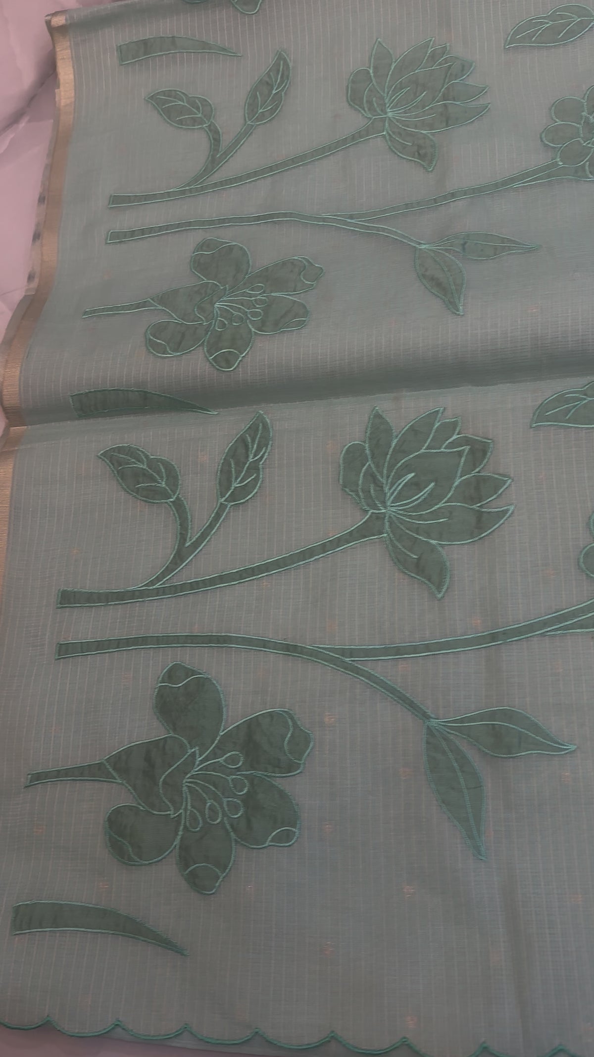 The Sage Botanical: Premium Light Linen Saree with Intricate Threadwork Vines