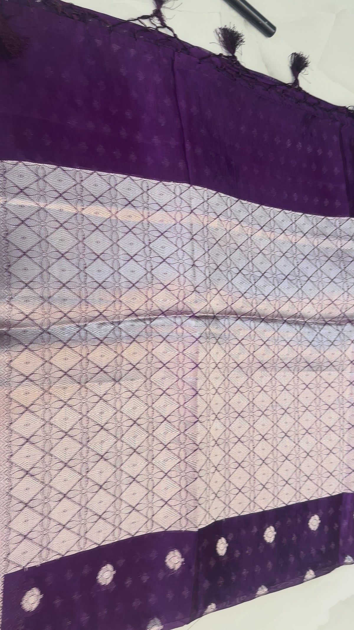 The Enchanted Aviary: Royal Wine Paper Silk Saree with Pastel Meenakari Birds